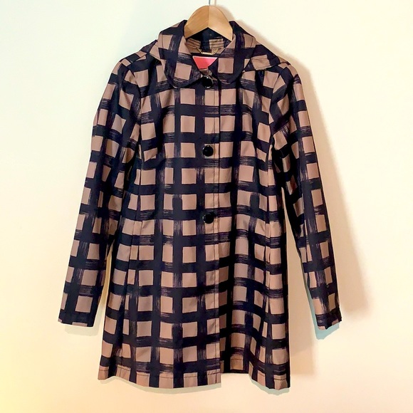 Kate Spade Black and Tan Grid Water-Resistant Rain Jacket - Picture 2 of 16